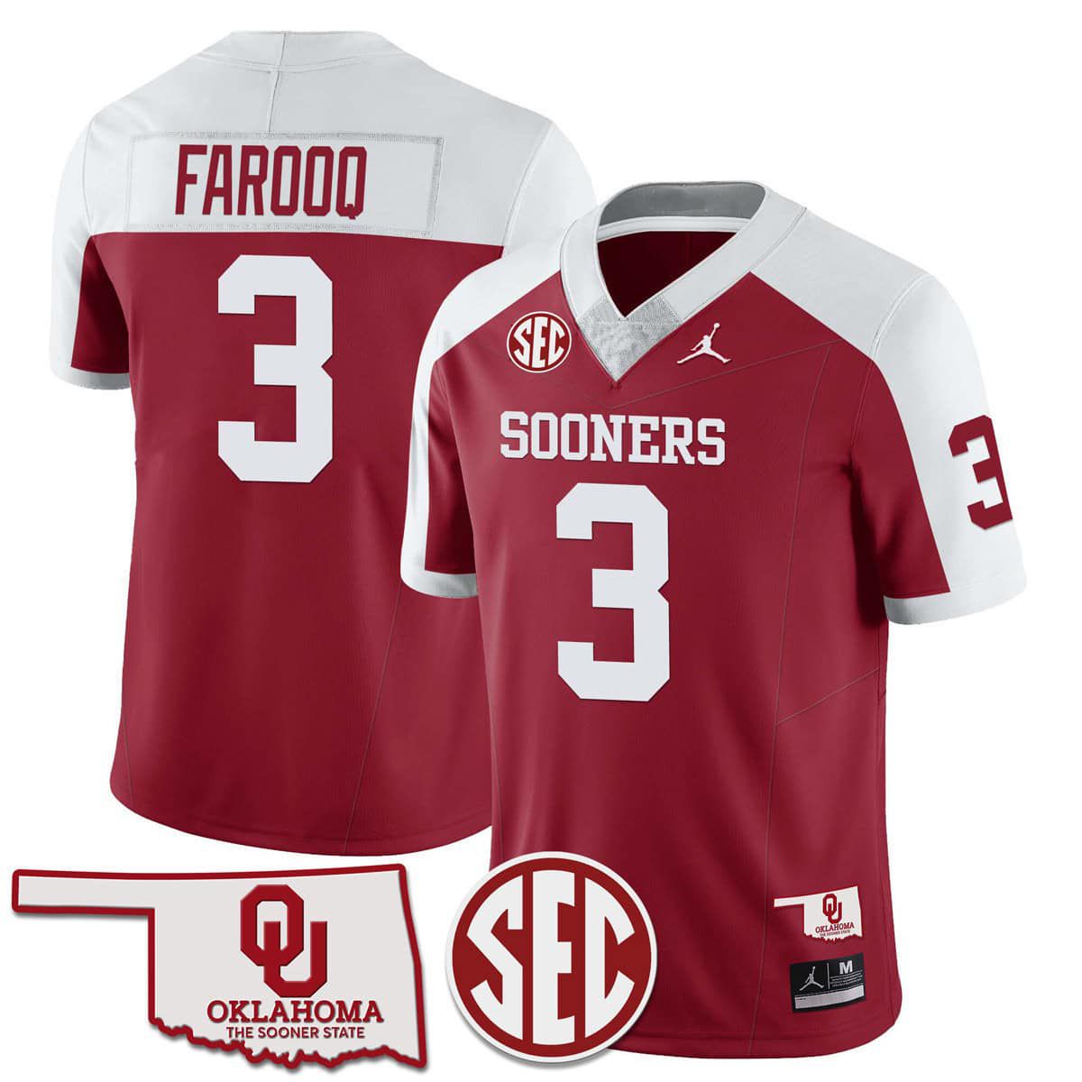 Men Oklahoma Sooners #3 Farooq Red 2024 SEC Patch Vapor Premier Limited NCAA Jersey